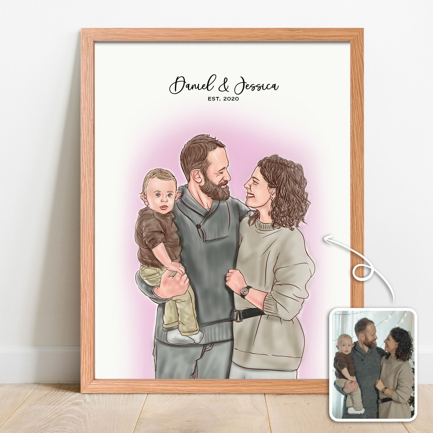 Custom Watercolor Family Portrait Sketch