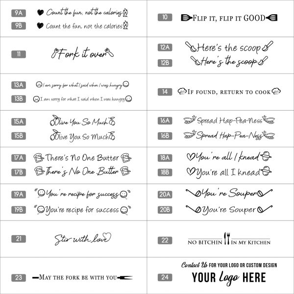 A collection of various hand-lettered kitchen-themed quotes suitable for wall art or decor.
