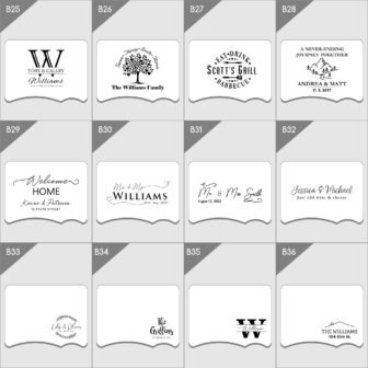 An assortment of personalized monogram and address stamps designs.