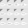 Twelve monochrome labels with various family names in different styles of typography.