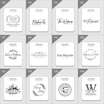 A collection of personalized cutting board designs with various names and date engravings indicating custom gifts or keepsakes.