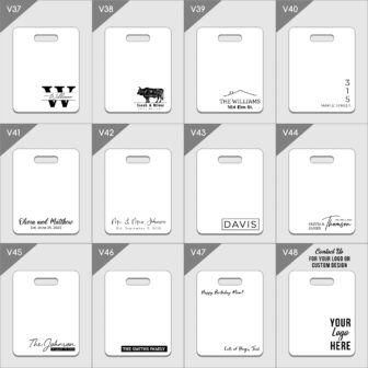 A collection of door hanger template designs with various texts and graphics.