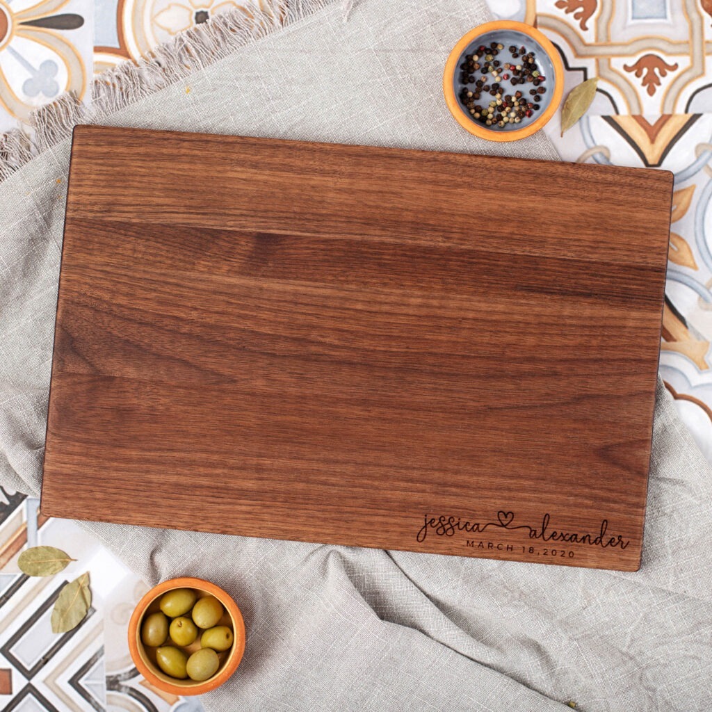 Personalized walnut cutting board.