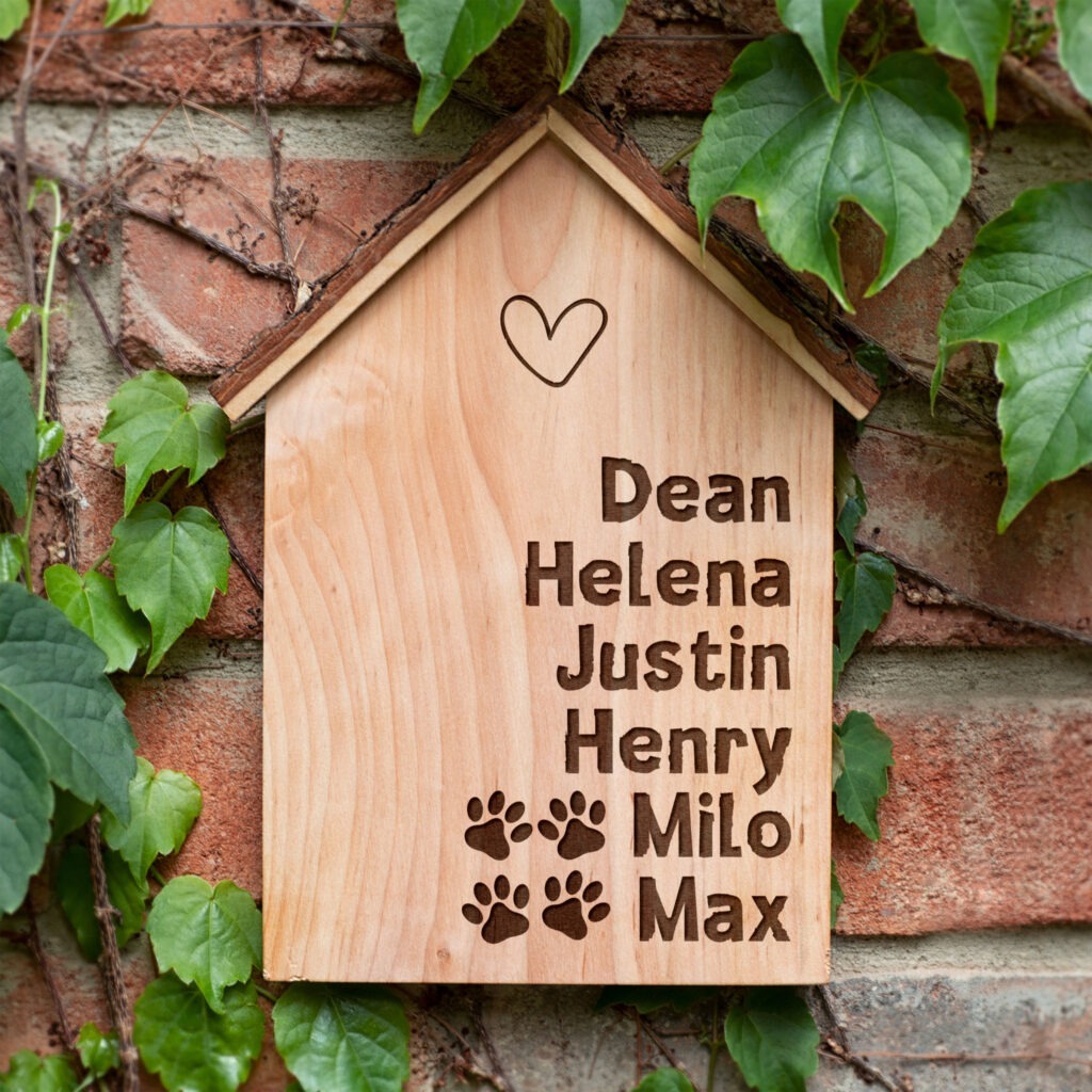 A wooden plaque with text on it.