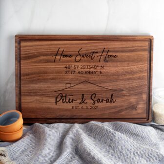 Personalized housewarming gift: Home sweet home cutting board.