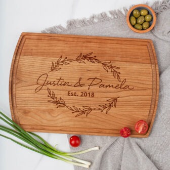 Personalized wooden cutting board.