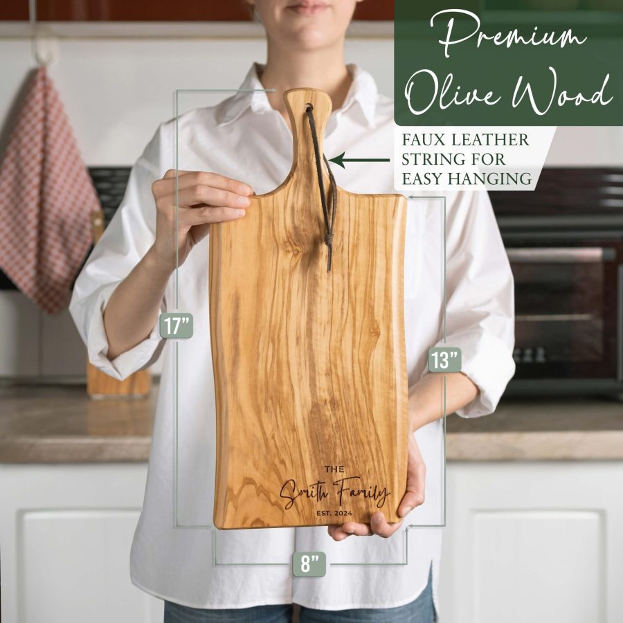 Custom Engraved Olive Wood Cutting Board | 17x8 Inch Wedding Gift