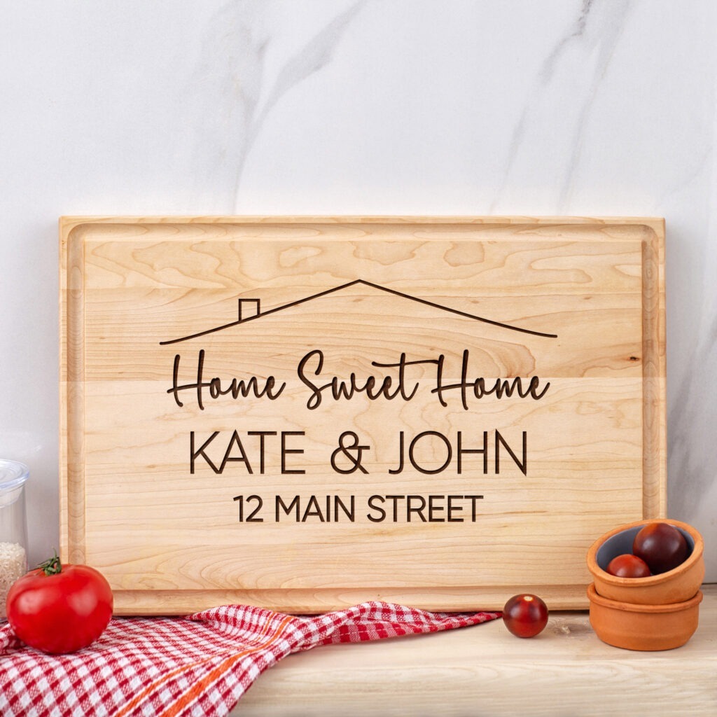 Home sweet home personalised cutting board.
