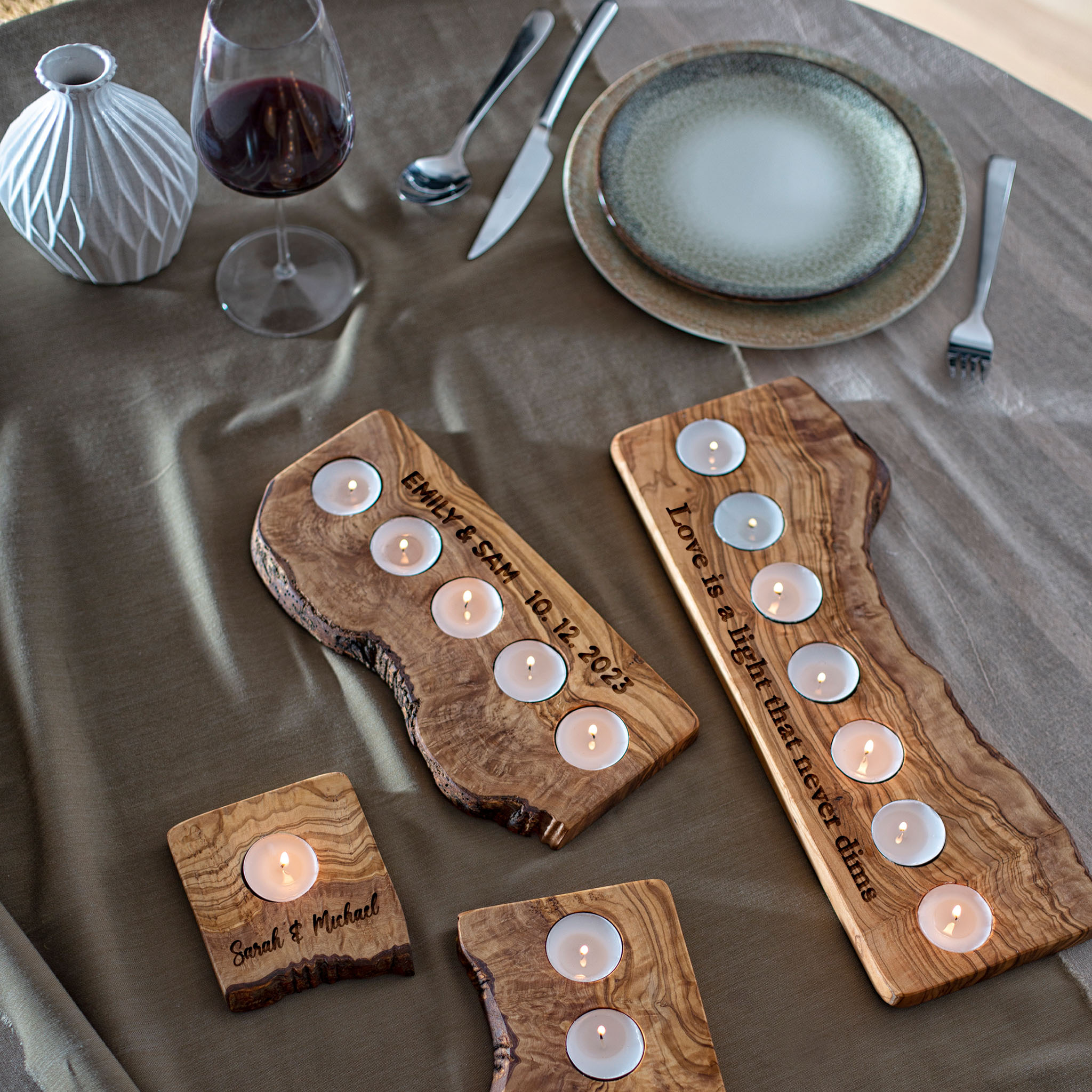 set of rustic candle holders with rustic edge