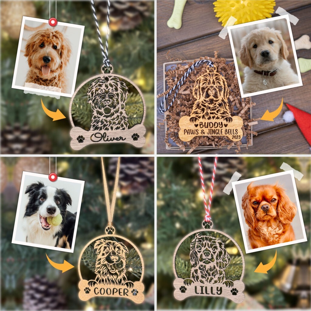 Personalized dog christmas ornaments.