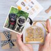 gift with a photo of a pug and a photo of a dog.