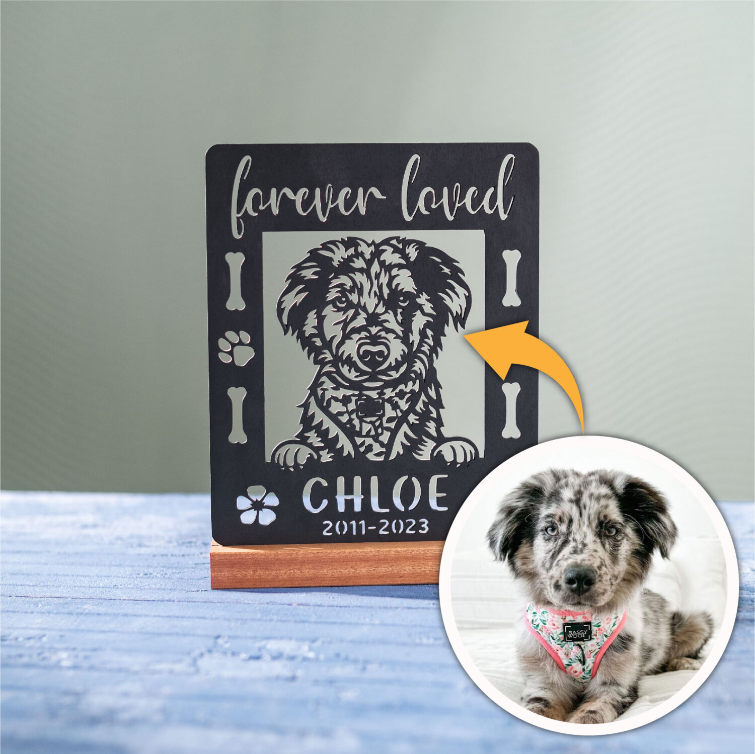 Dog Memorial Plaque with Wooden Holder