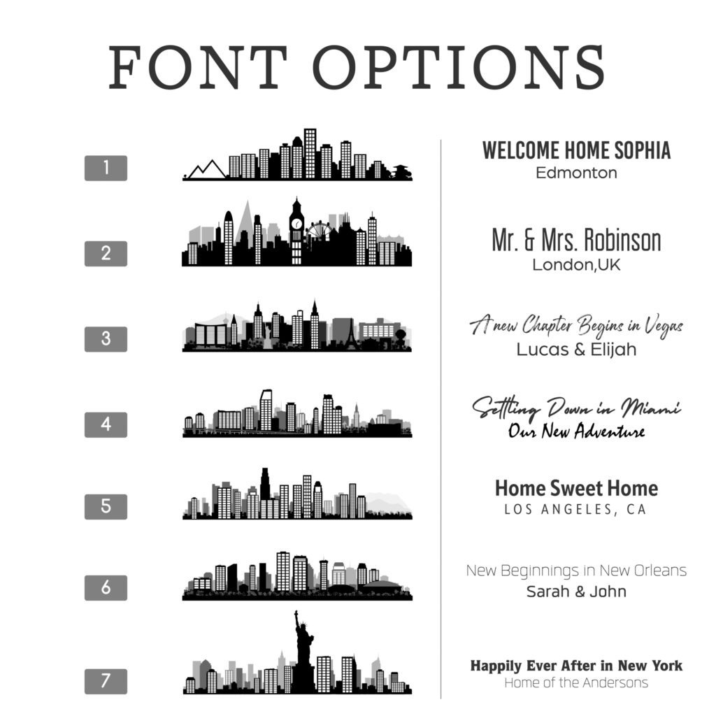 A list of font options for the new york skyline.