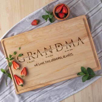 Custom-engraved wooden tray with the word 