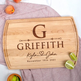 A personalized cutting board with the name g griffith.