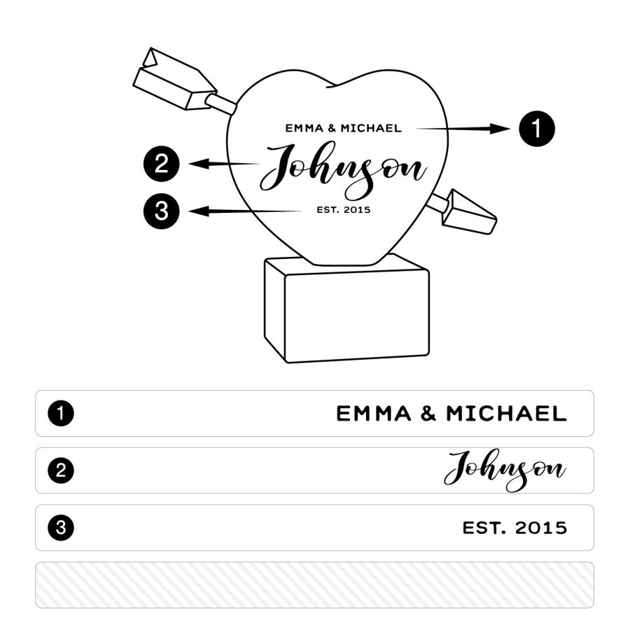 Engraved Wooden Heart - Couple's Names, Last Name & Date