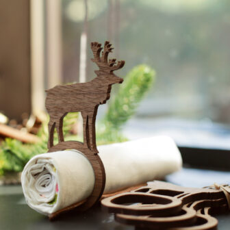 Rustic Deer Design Wooden Napkin Rings Set of 4