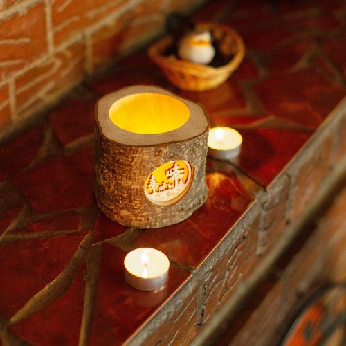 Wooden Tealight Candle Holder with Wildlife Scene