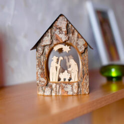 Nativity Scene Candle Holder With Bark