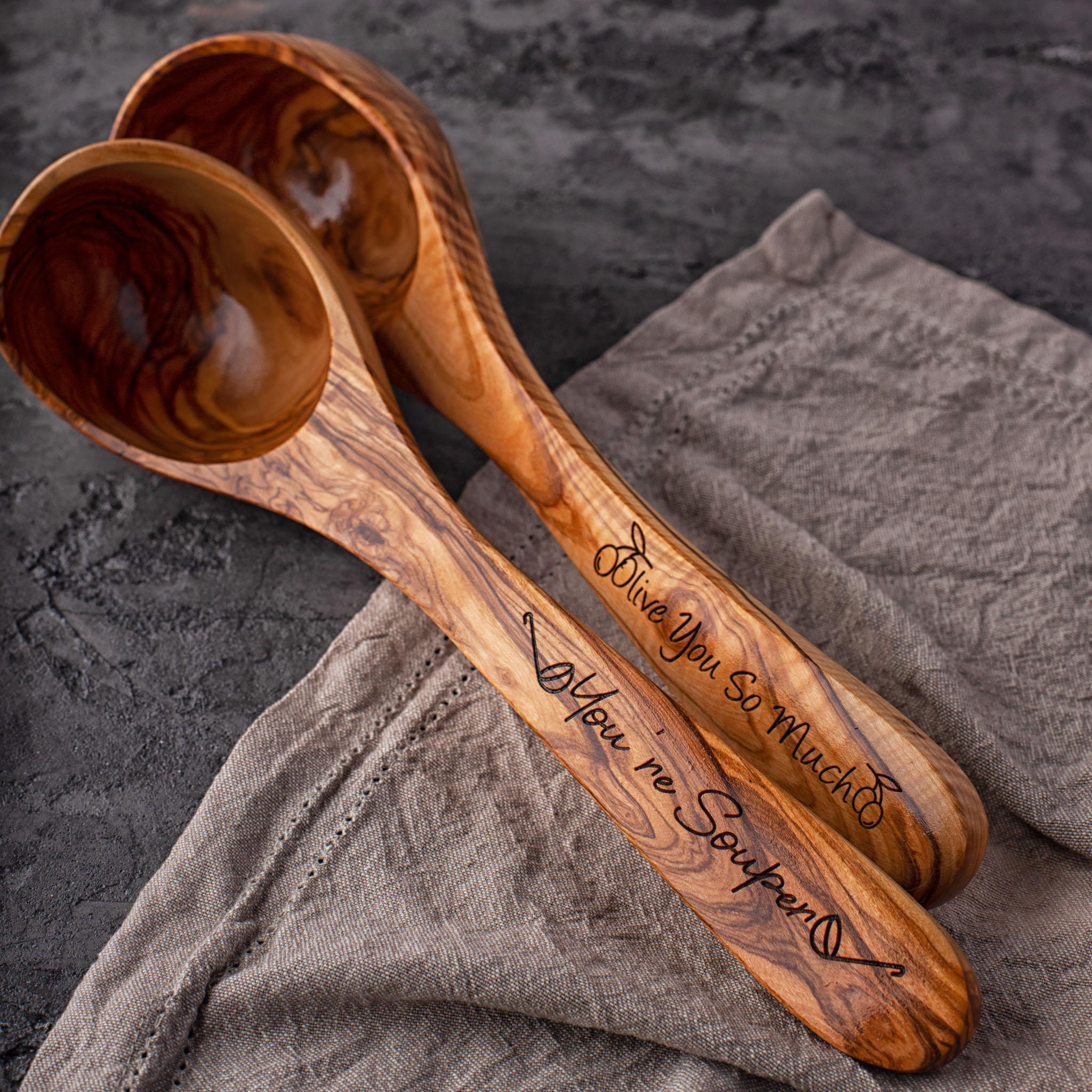 Personalized Olive Wood Utensils (Set of 6) - Forest Decor