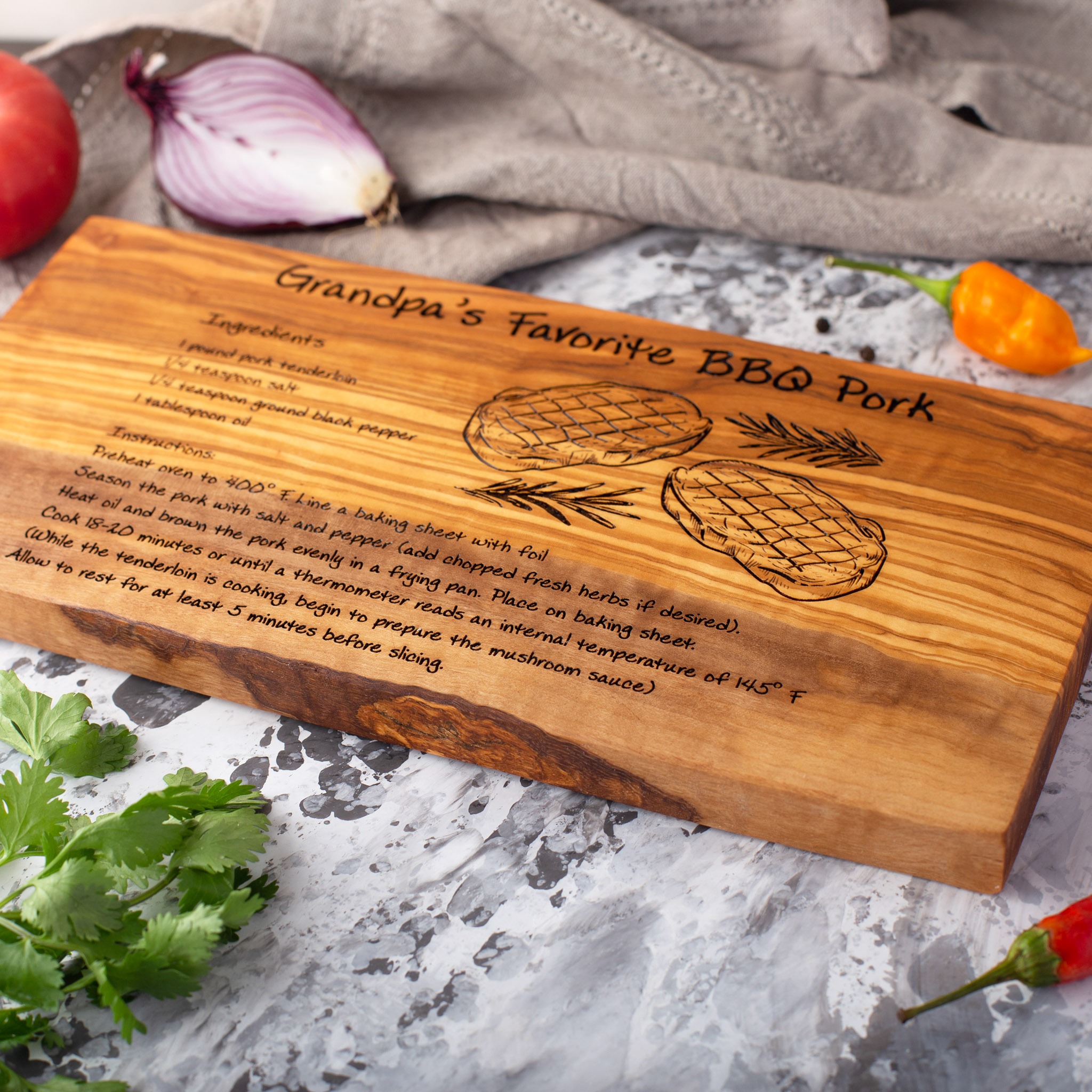 Olive wood cutting board for recipe lovers