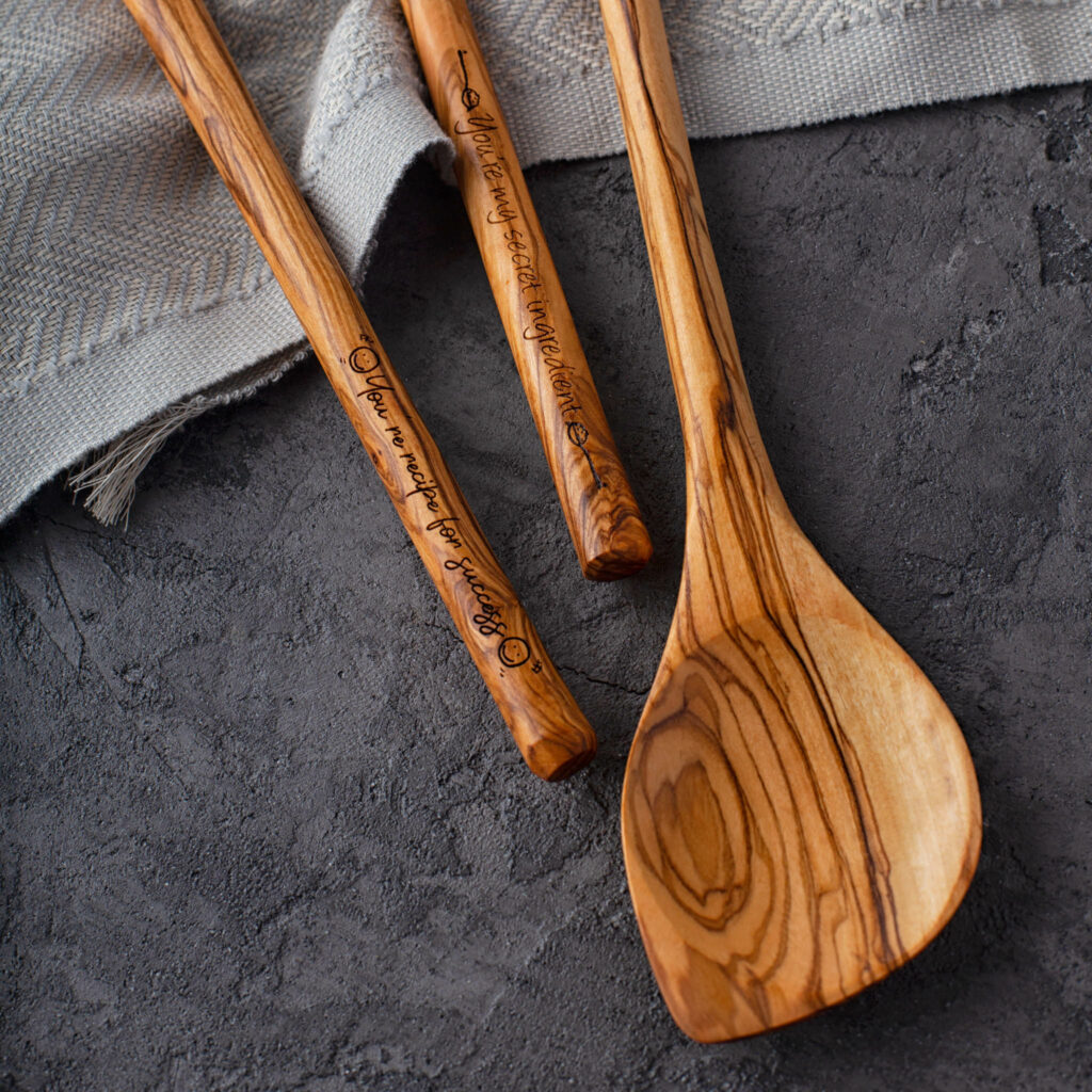Handcrafted personalized olive wood kitchen corner spoons