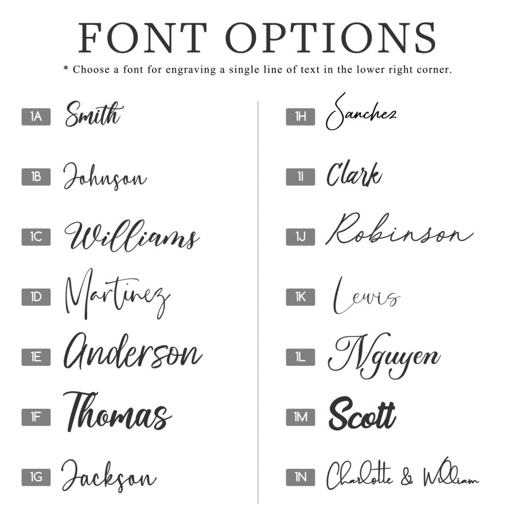 Font options for engraving single line of text.