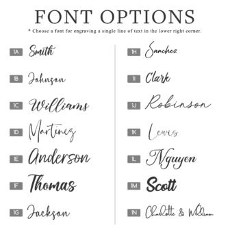 Font options for engraving single line of text.