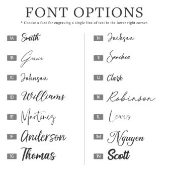 A list of font options for a wedding invitation.