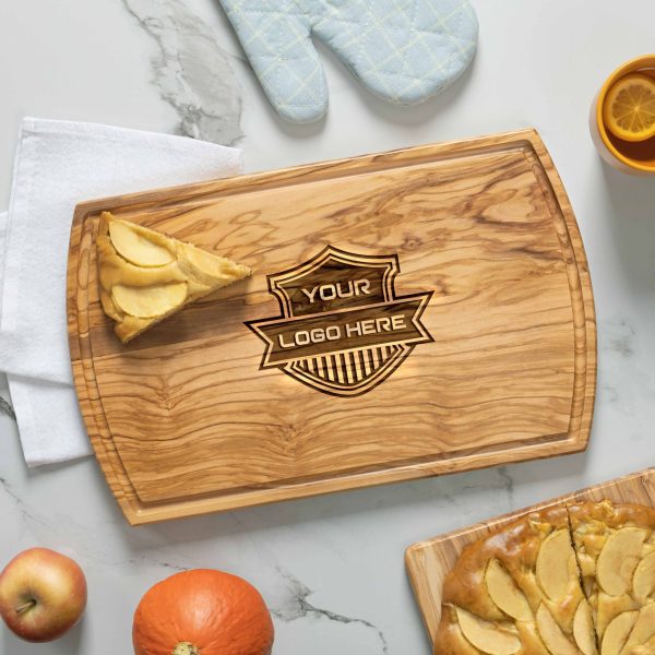 Olive Wood Logo Cutting Board 16x10 Arched