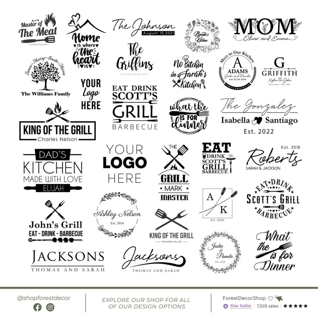 A collection of different logos for a Cheese Cutting Board.