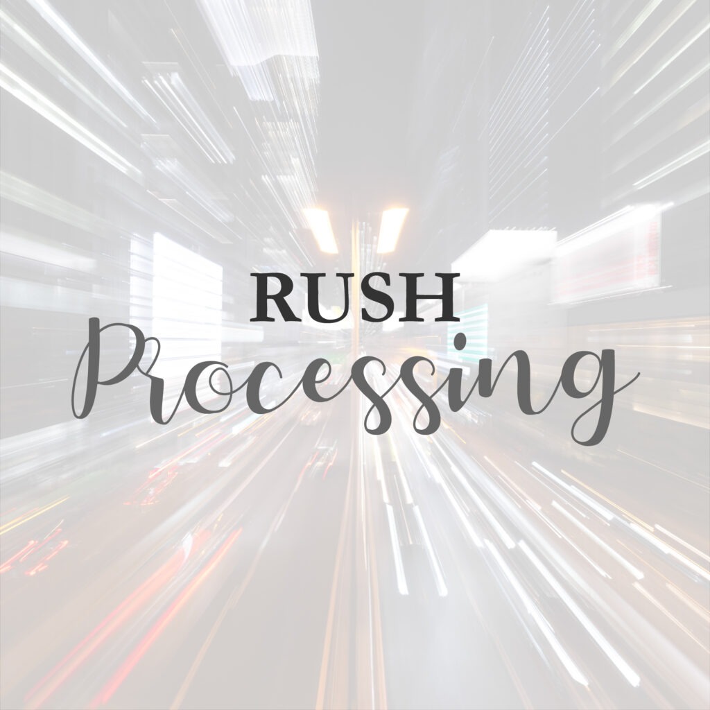 The words rush processing on a blurry background.