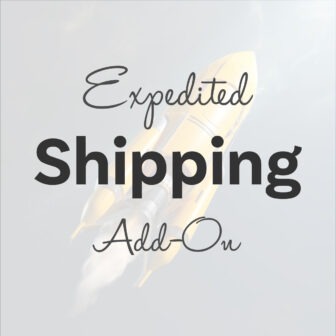An image of a yellow spaceship with the words'expedited shipping add-on'.