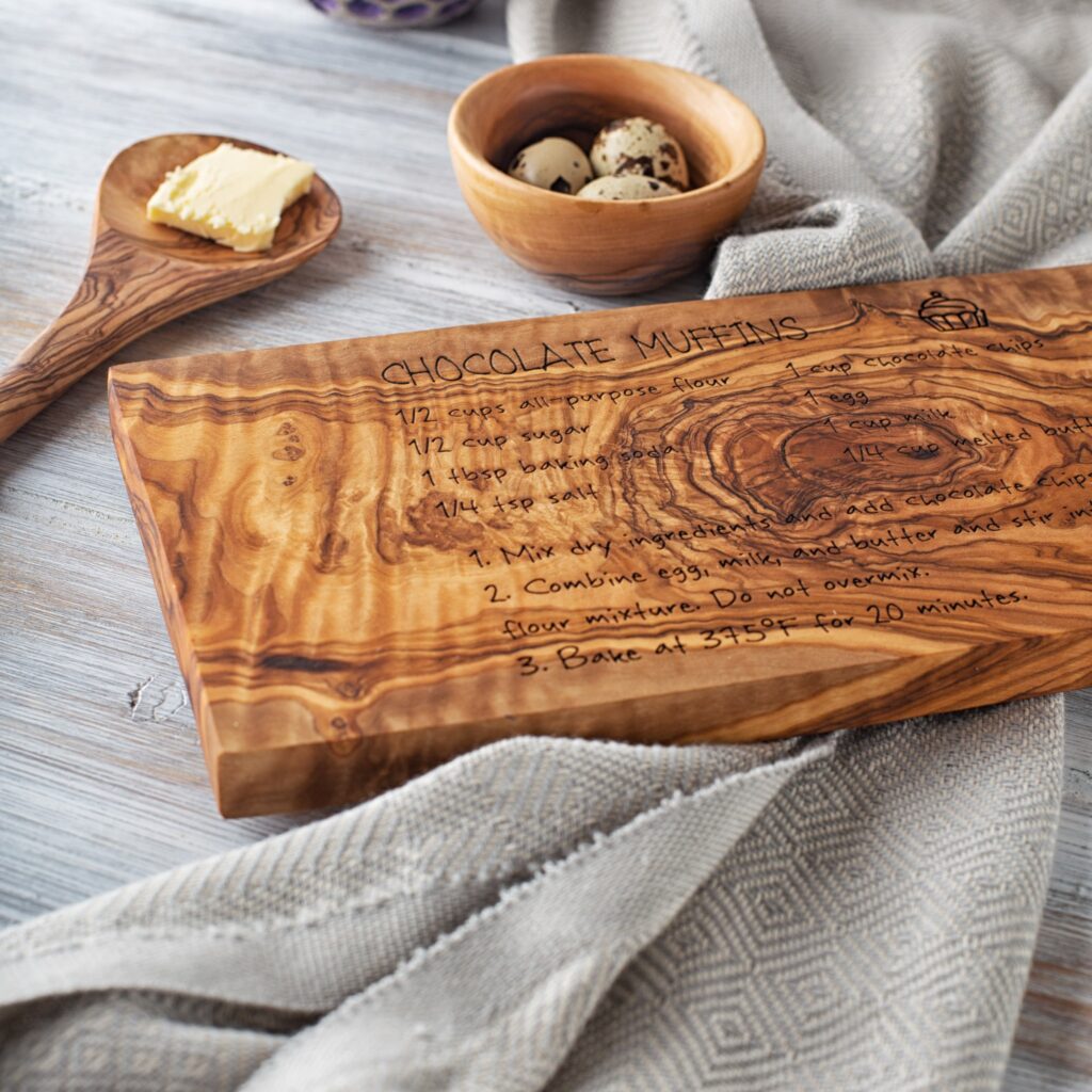 Large cutting board olive wood out of one solid piece, rectangular