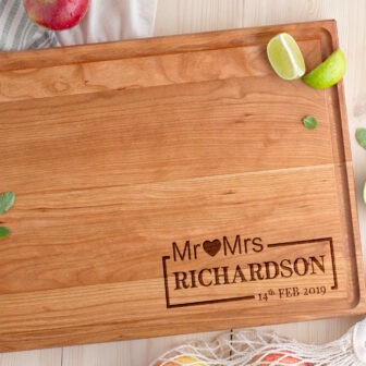 A wooden cutting board with the words mrs richardson on it.