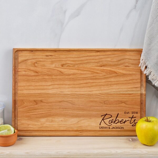 Artisanal wooden wedding gift cutting board with custom engraving