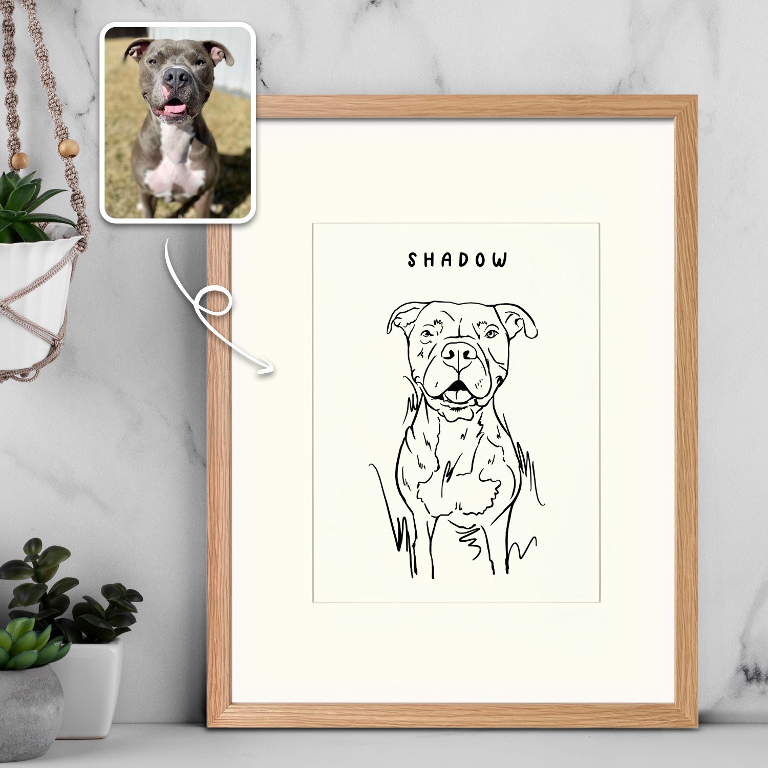 Custom Pet Line Art Portrait - Framed Art Gift