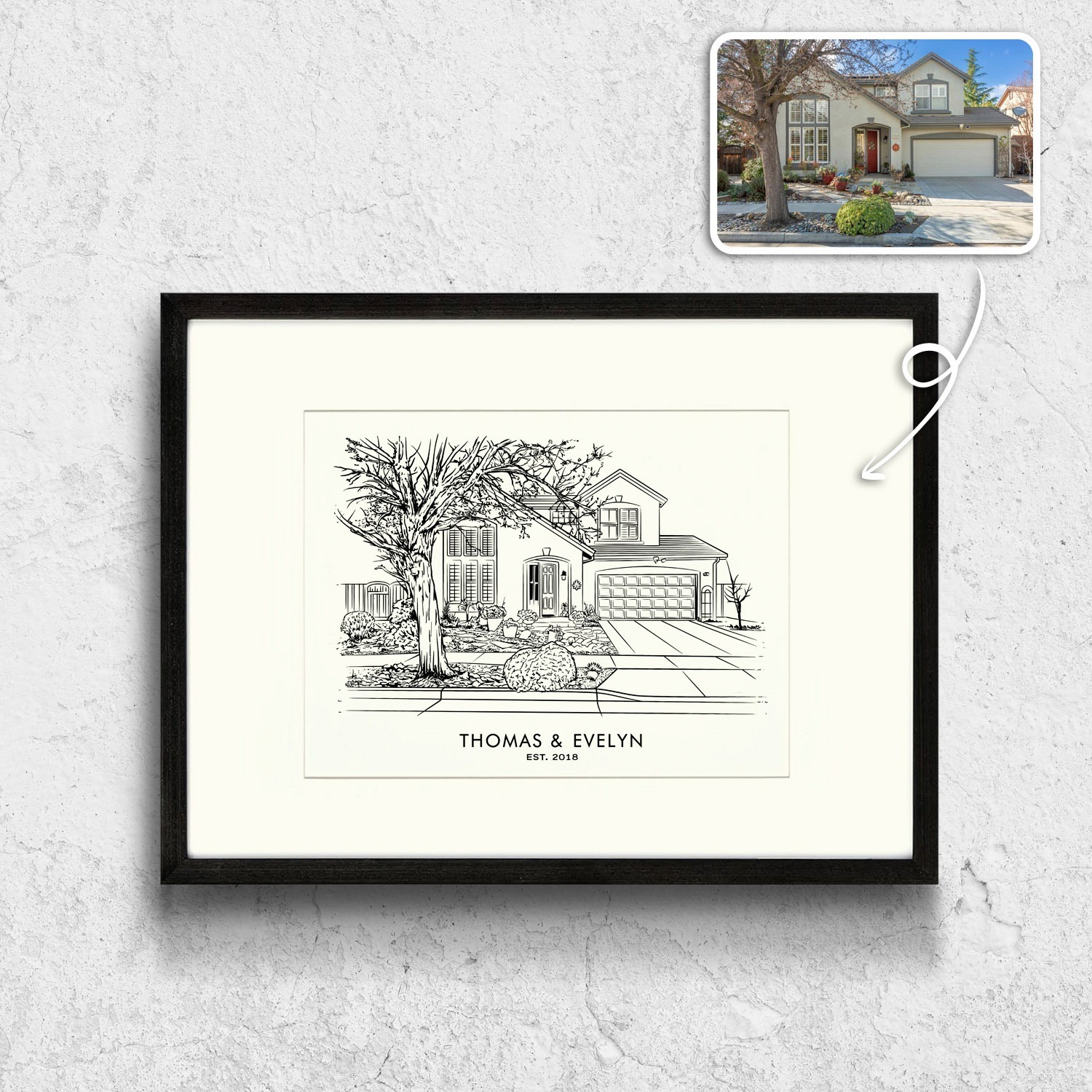 Custom House Line Drawing - Personalized Realtor Closing Gift