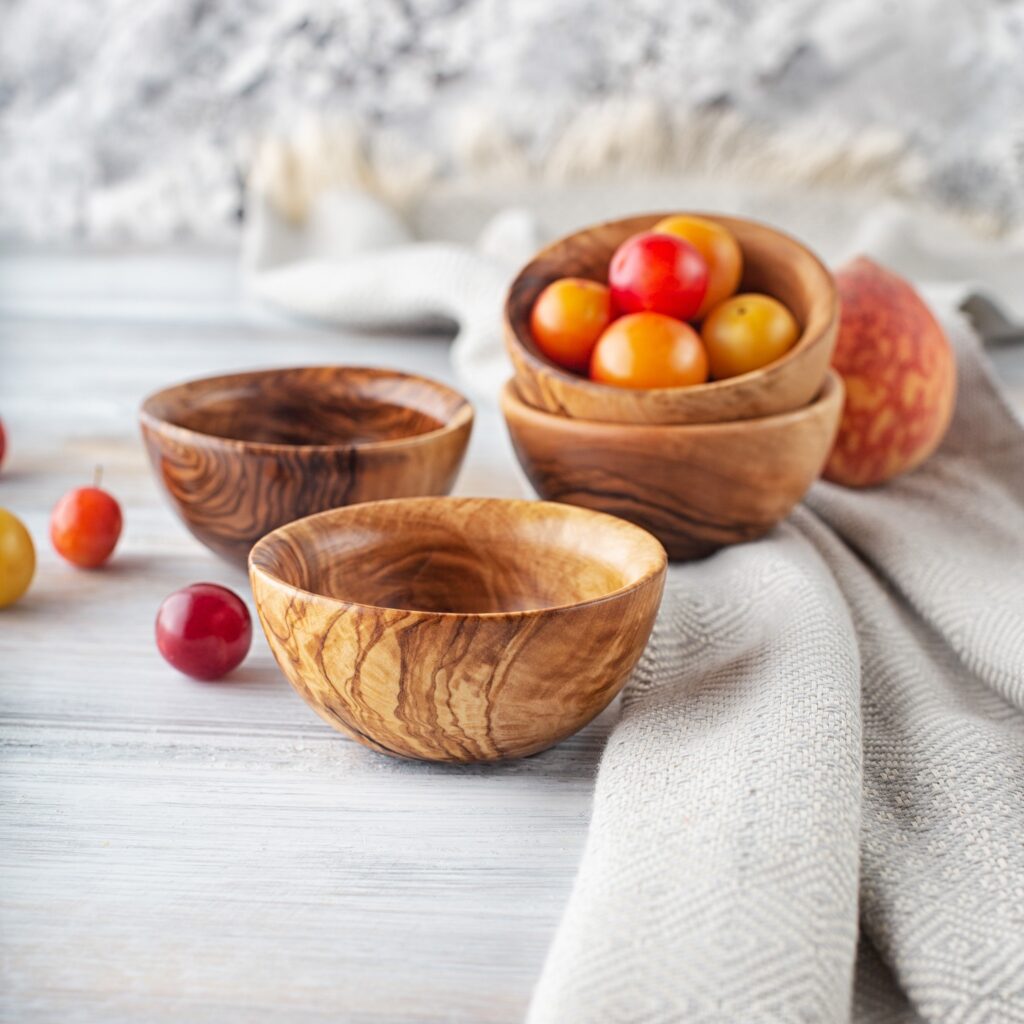 Small Olive Wood Bowls - Set of 4