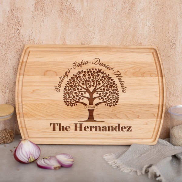 Personalized family tree cutting board.