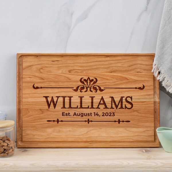 Personalized Grill Cutting Board with the name Williams engraved on it.