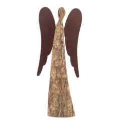 Natural Wood Angel Figurine with Metal Wings