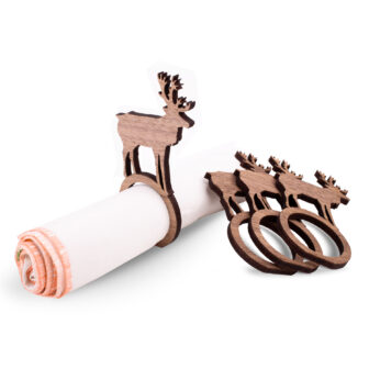 Deer Design Wooden Napkin Rings Set of 4
