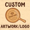 Graphic design template for a custom pan with a brand logo.