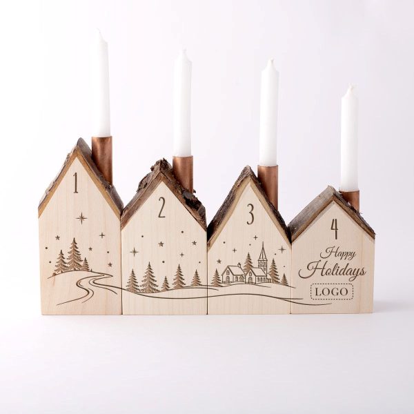 Advent candle holder with a logo engraved on the fourth house