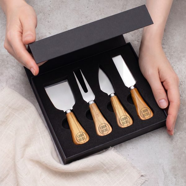 4-piece cheese knife set with logo-engraved handles