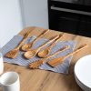 Olive wood utensil set with a company logo engraved on each handle