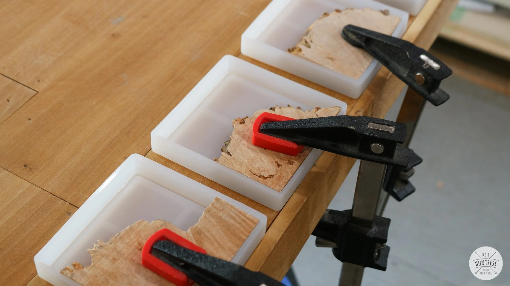 clamping wood pieces to coasters