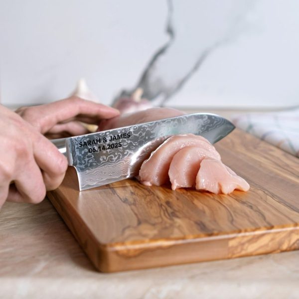 Chef knife engraved with names and a date