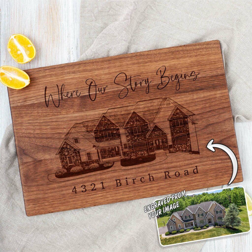 A realtor closing gift personalized cutting board.